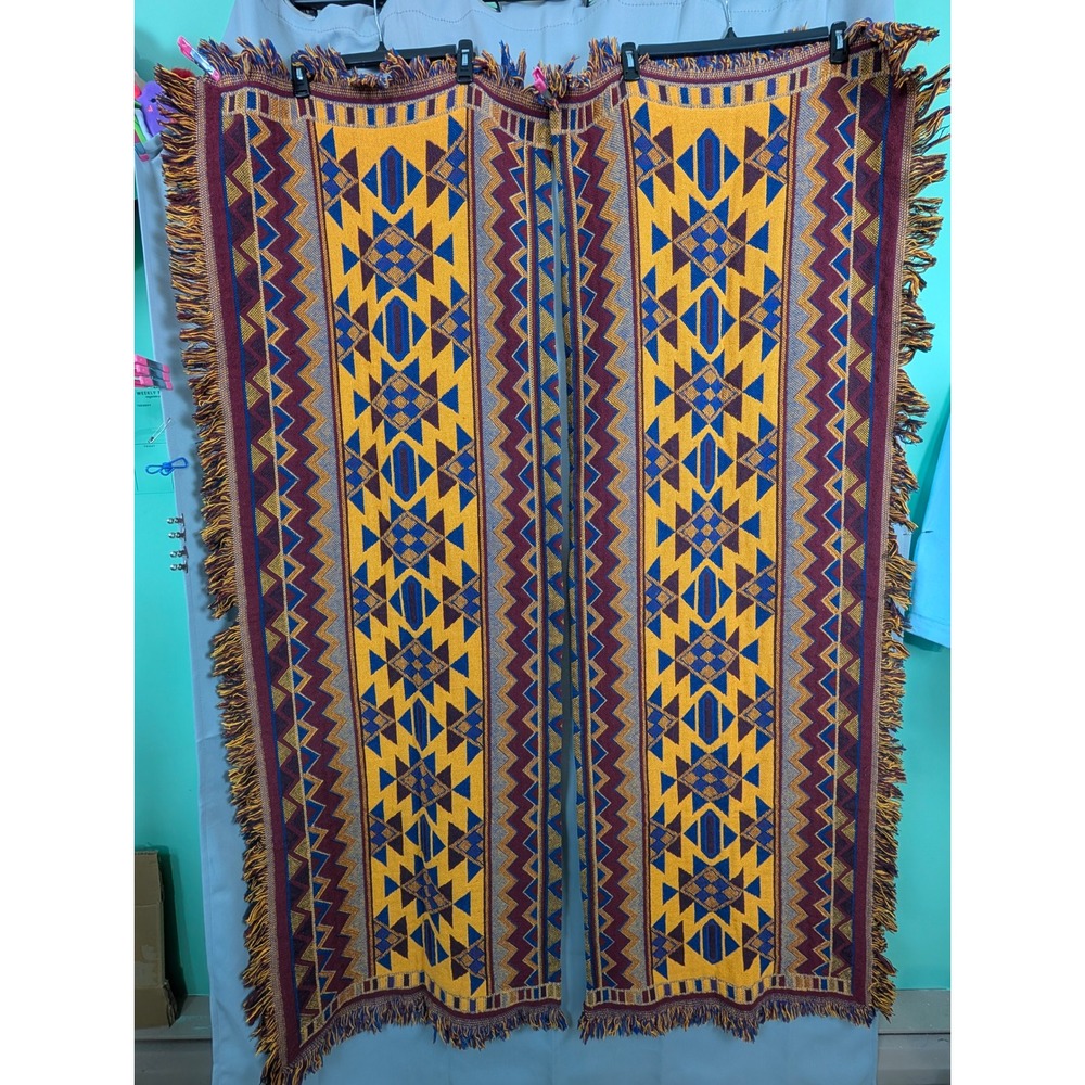 Woven Tapestry 3pc Set Blue/Yellow Excellent Unbranded